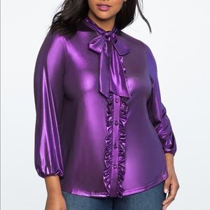 Eloquii Metallic Ruffle Tie Blouse- Sexy/Stretchy!